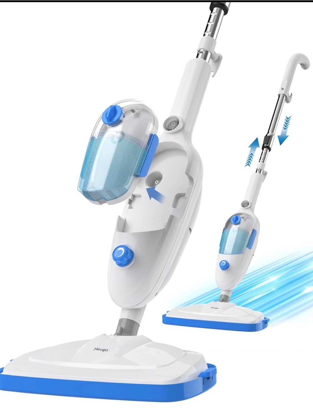 White and Blue Steam Mop with Detachable Water Tank